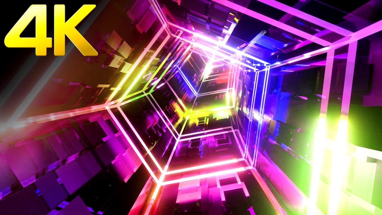 4k Chill Trippy Hexagon Tunnel | 5 Hours of Neon Light Motion Graphic Visuals  Infinite Cyber Tunnel