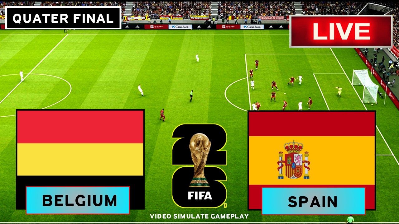 🔴Live Spain vs Belgium Quarter Final | FIFA World Cup 2026 PES Gameplay | Football Match Simulation
