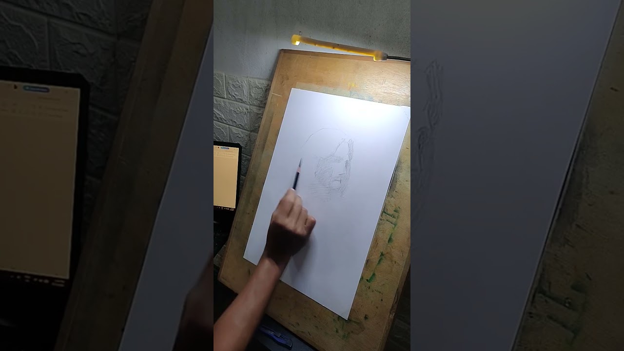 Step 1 lukis portrait, pensel arang