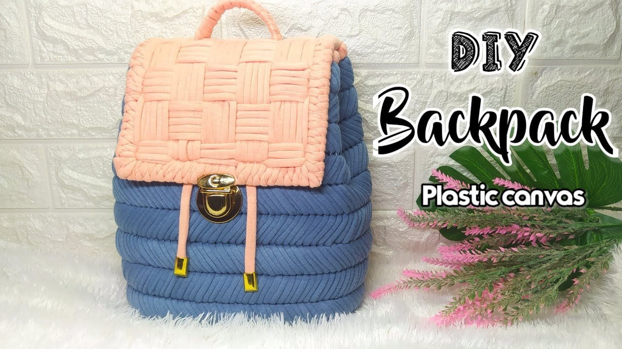 DIY T-shirt Yarn Backpack | Plastic Canvas Ribbon Bag