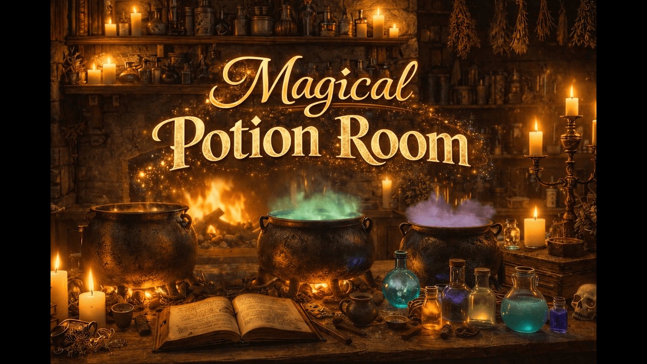 Wizard School Potion Classroom Ambience 🔥 (Bubbling Cauldrons + Fireplace) | 6 Hours