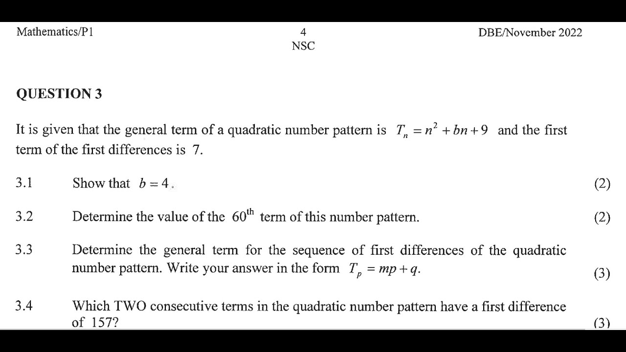 A | NOVEMBER 2022 GRADE 12 MATHEMATICS P1 - Number patterns, Geometric Series : Question 3 | PAPER 1