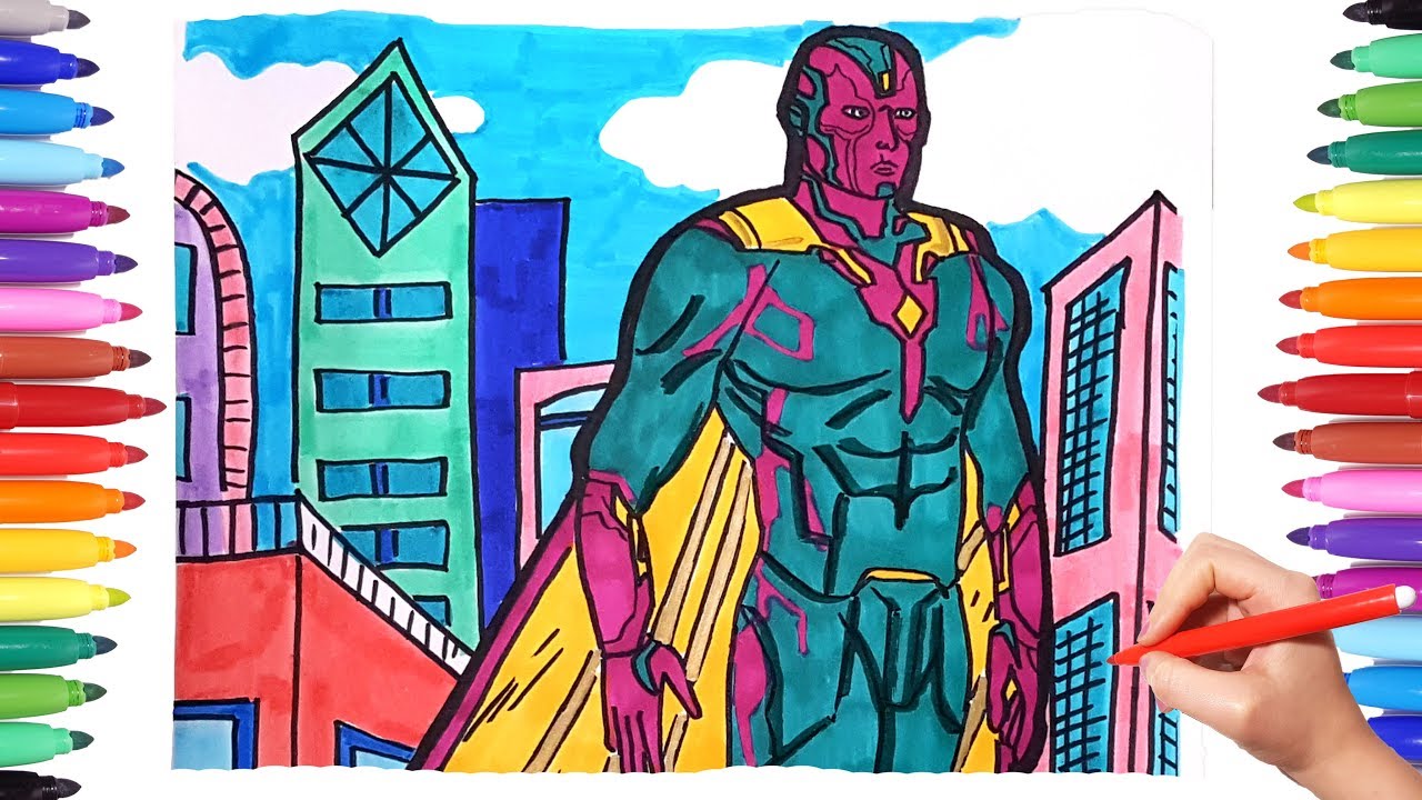 Marvel Avengers Drawing and Coloring Vision | Superheroes Coloring for Kids | Avengers Coloring Book