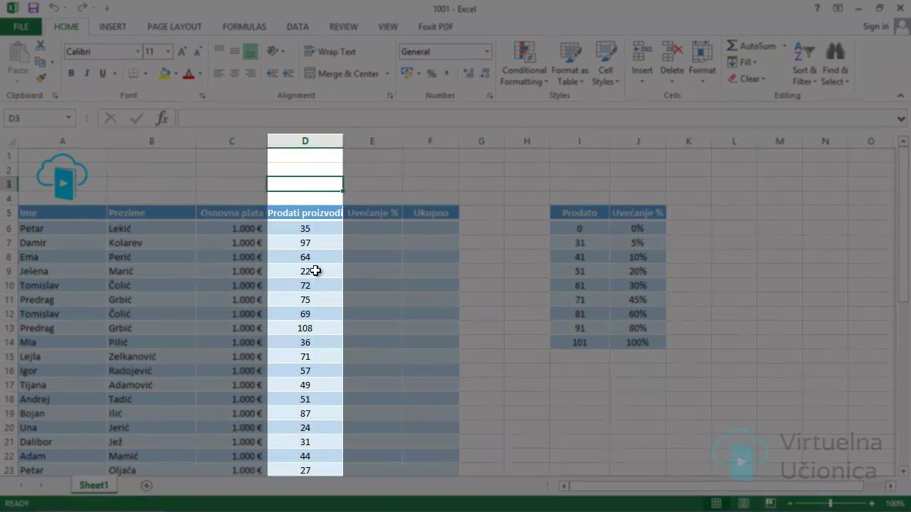 Upotreba VLOOKUP funkcije za raspone vrednosti - Kurs Excel 2013
