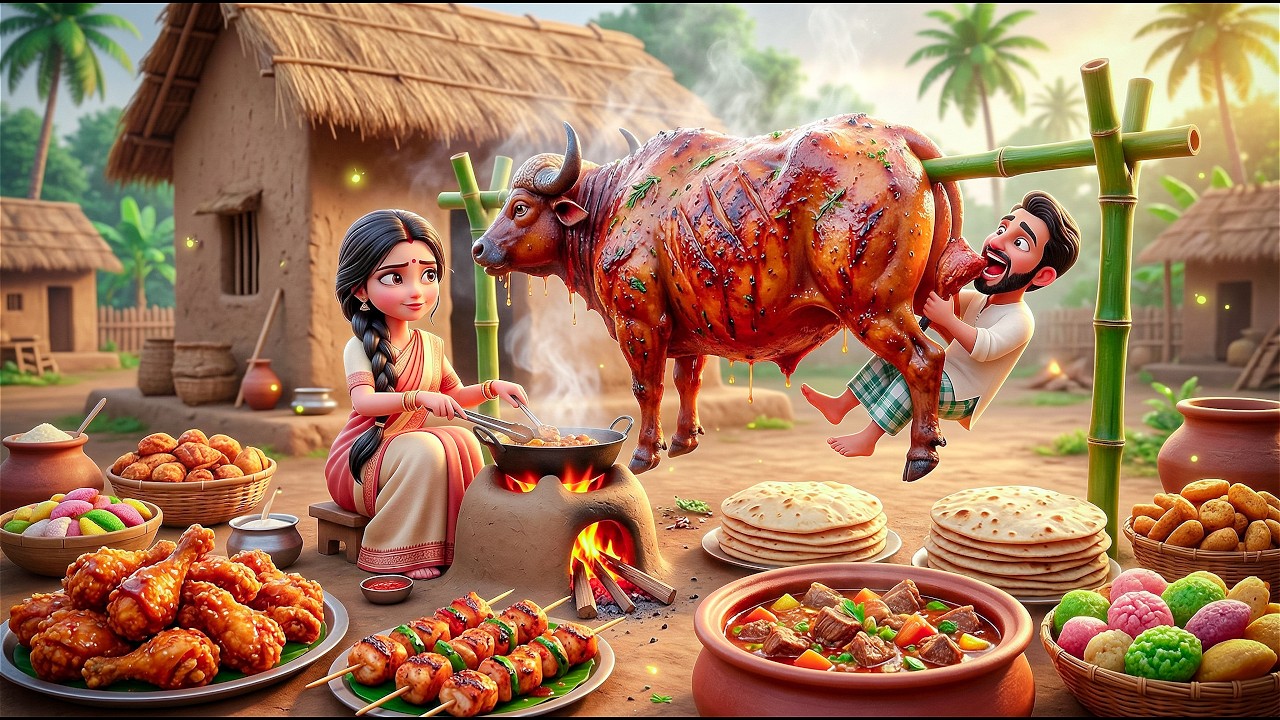 🔥Miniature Doll Cooking BIG Buffalo Grill ASMR🍖 | Indian Village Tiny Kitchen Story