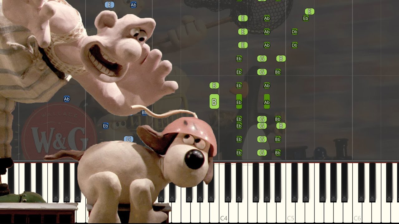 Wallace & Gromit: The Wrong Trousers - Train Chase (Full Version): Synthesia Piano Tutorial