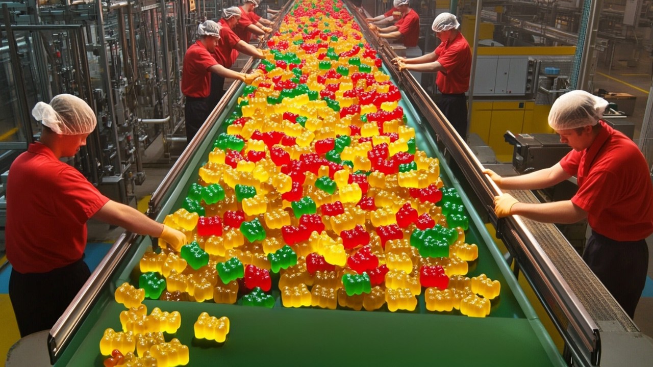Как производятся жевательные конфеты Haribo Gummy Bears | Внутри фабрики