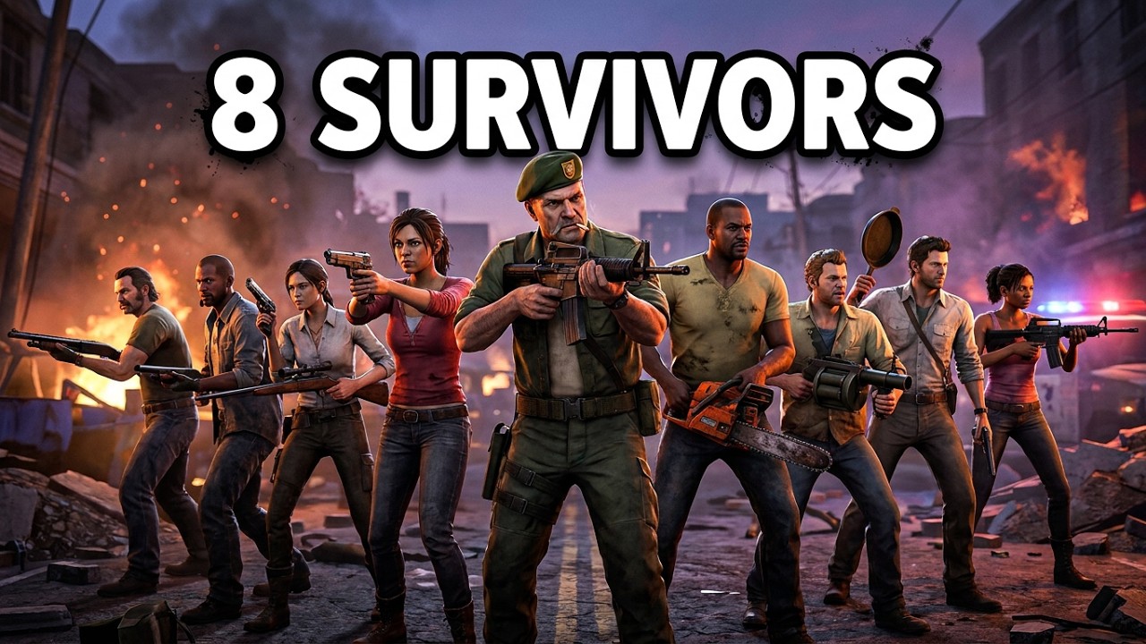 Left 4 Dead 2 - Crashing Day With All 8 Survivors (As Bill L4D Beta Animations)
