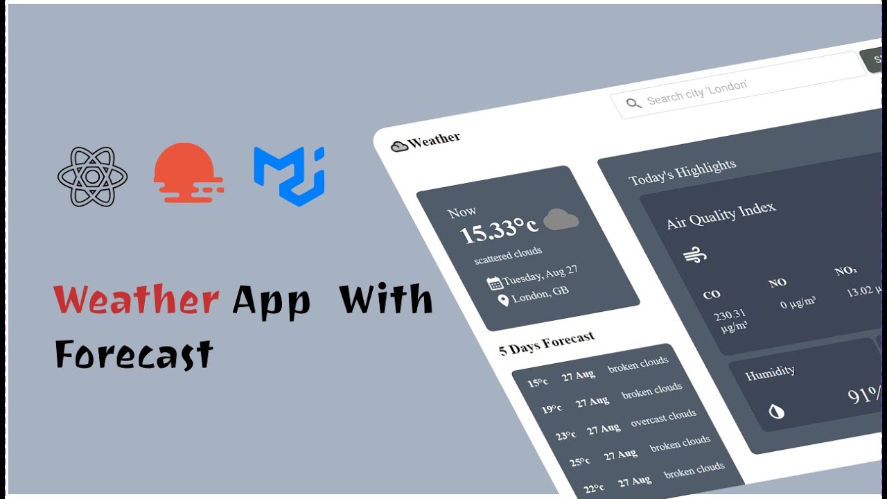 Build a weather application using React.js and Material-UI !!!