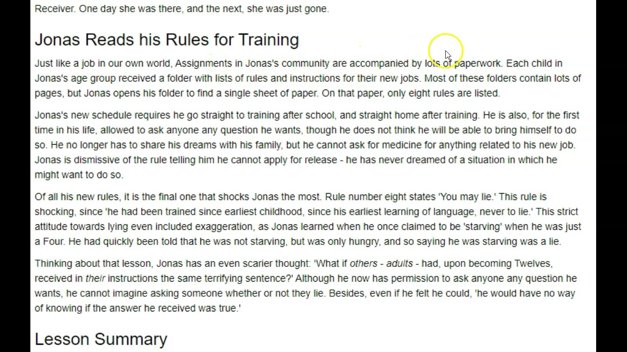 The Giver Chapter 9 Summary and Quotes
