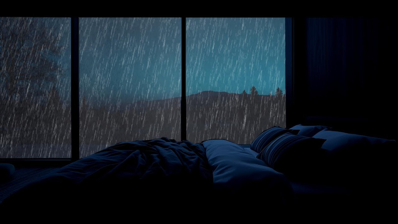 Peaceful Deep Sleep with Gentle City Rain Sounds, No Thunder, in a Cozy Apartment Bedroom.