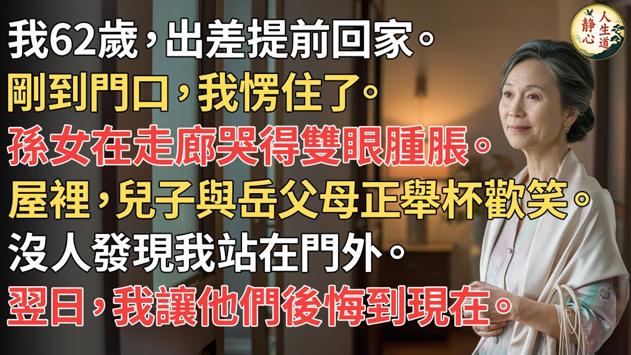 【我62歲】出差提前回家，剛到門口就愣住了——孫女在走廊哭得雙眼腫脹，屋裡兒子與岳父母正舉杯歡笑，沒人發現我站在門外。翌日，我讓他們後悔到現在。【靜心人生道】#靜心人生道