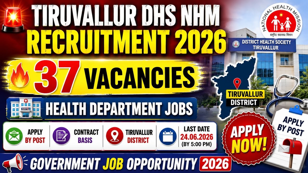Tiruvallur DHS NHM Recruitment 2026 | 37 Vacancies | Apply Before 24 June 2026  Govt Jobs Tamil Nadu