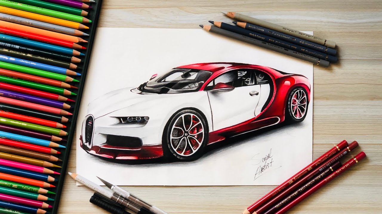 Bugatti Car Drawing | Realistic Colored Pencil Art