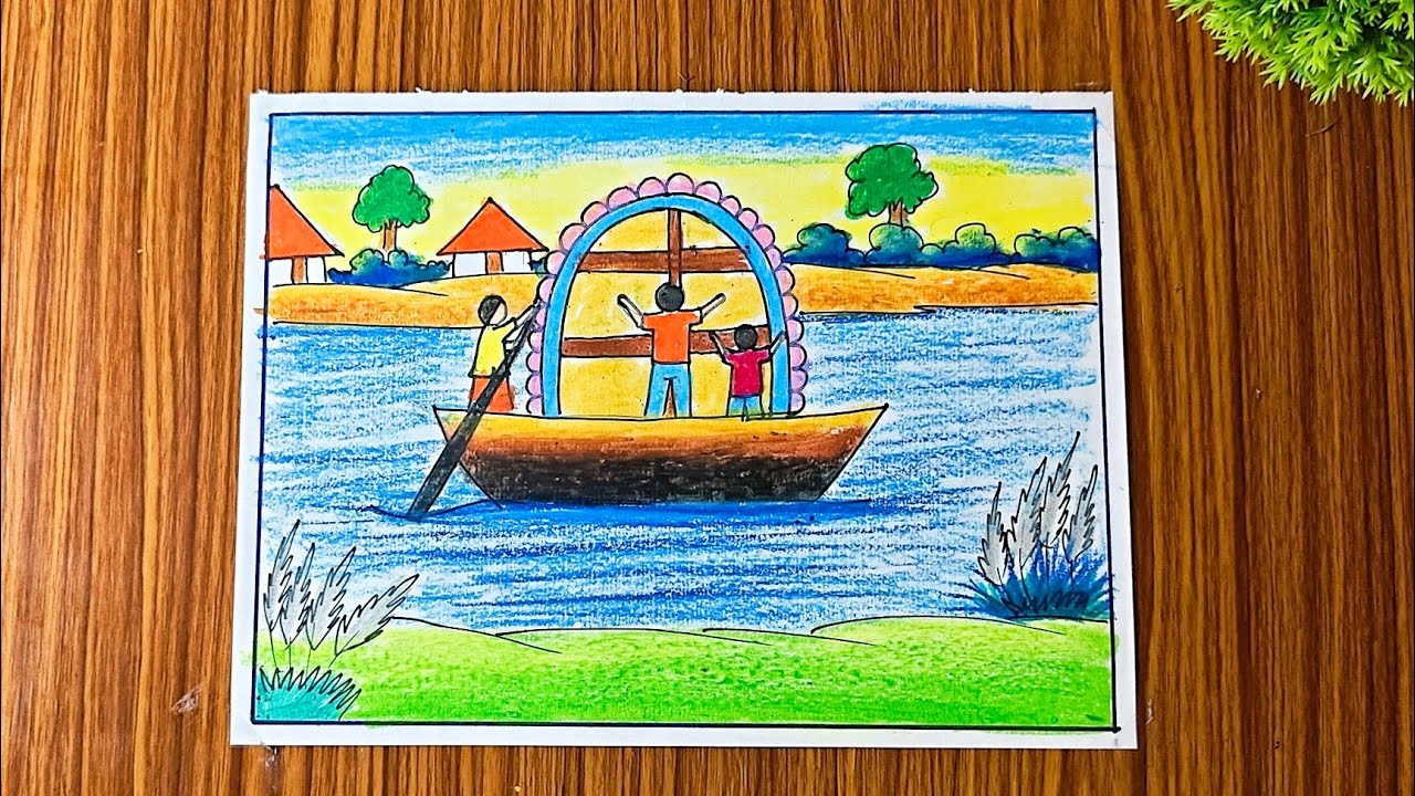 Durga puja scenery drawing tutorial | Durga puja scenery step by step ✨🎇