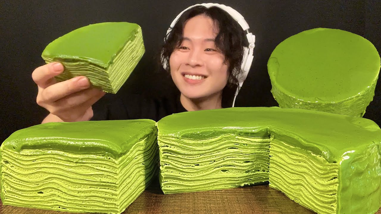 ASMR Rich Matcha Milk Crepe‼️【звук еды/мукбанг】