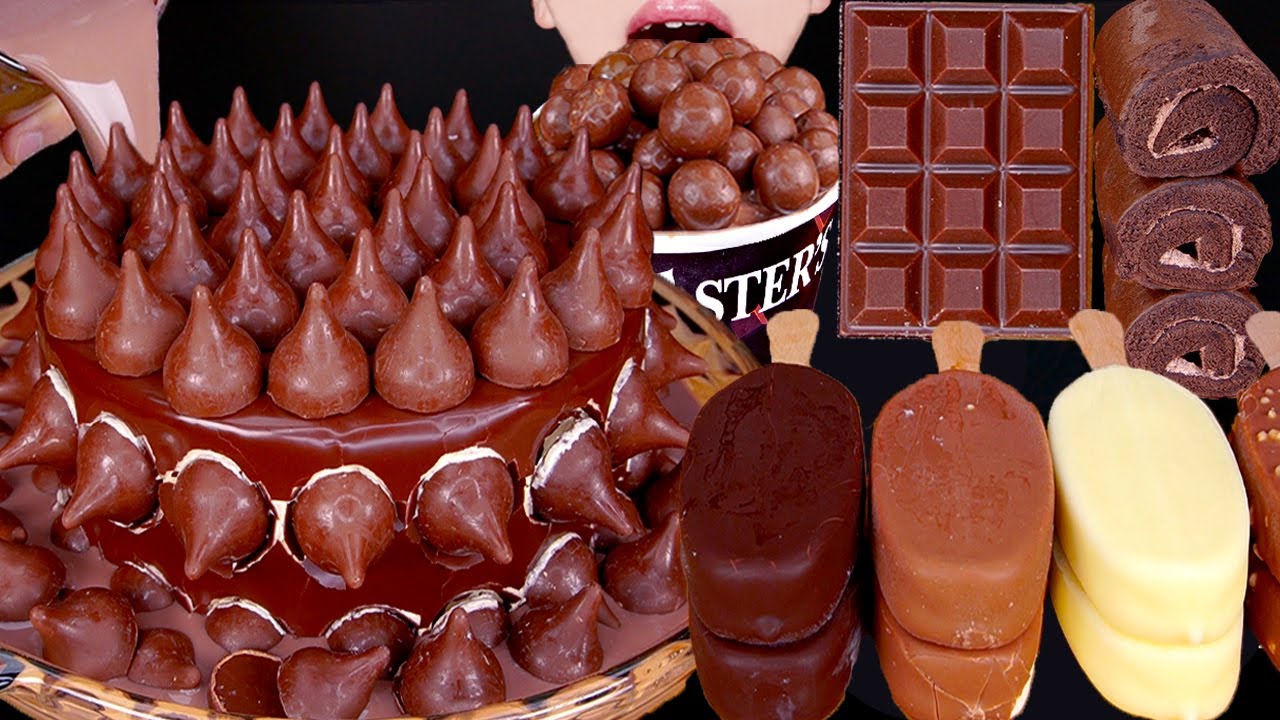 ASMR KISSES CAKE MALTESERS CHOCOLATE MILK MAGNUM ICE CREAM NUTELLA DESSERT MUKBANG먹방咀嚼音EATING SOUNDS