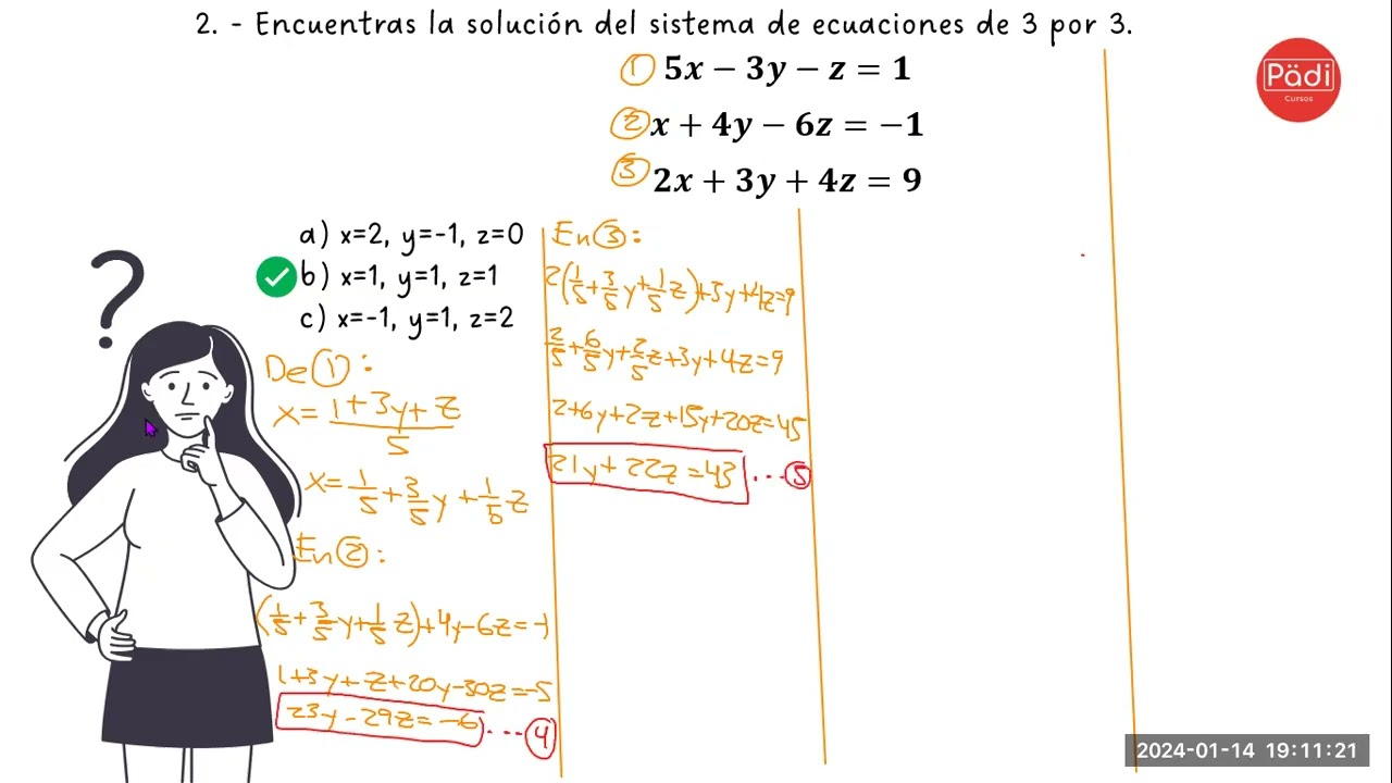 Tema 23: Sistemas de ecuaciones lineales (2 y 3 incógnitas)/ EJERCICIOS / EXANI-II
