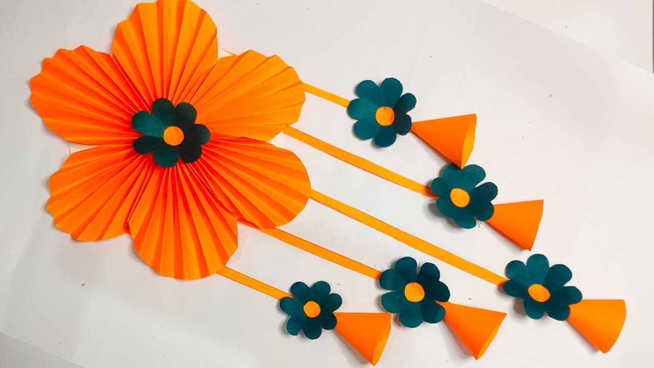 DIY Paper Wall Hanging Flower | Easy Orange & Green Paper Craft Decoration | Handmade Home Decor