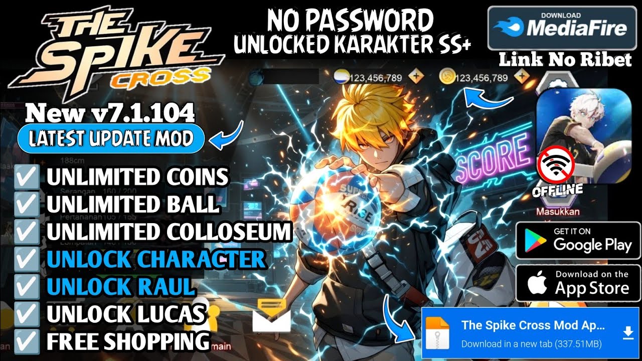 The Spike Cross Mod Apk Terbaru v6.6.106 - Unlimited Coin & Unlocked All Characters