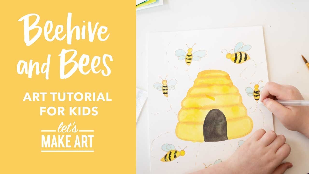 How to Draw and Paint a Beehive & Bees 🐝 Watercolor Art for Kids by Nicole Miyuki of Let's Make Art