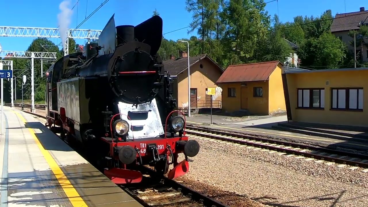 Parowóz TKt48-191 z pociągiem Retro Chabówka - Sieniawa - Chabówka na nowej trasie-Lato 2025-Część 1