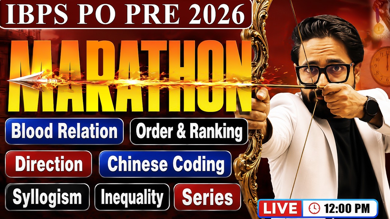 IBPS PO Pre Marathon Day 8 🔥 | 10 NUMBER PAKKE YAHSE | Blood Relation, Ranking, Direction, Syllogism
