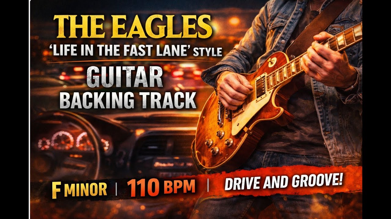 The Eagles Life in the Fast Lane style guitar backing track F minor 110 bpm