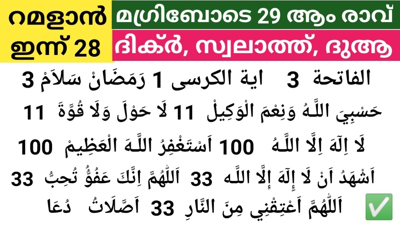 ഇന്ന് റമളാൻ 29 ആം രാവ്‌ ദിക്ർ, തെസ്ബീഹ്, റമളാൻ സലാം, സ്വലാത്ത് ദുആ 