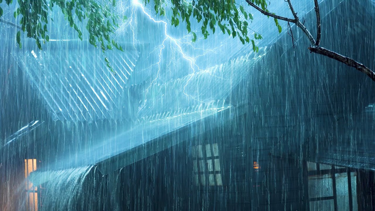 Relief From Insomnia with Loud Thunder & Heavy Rain Sounds on Old Tin Roof in Deep Rainforest