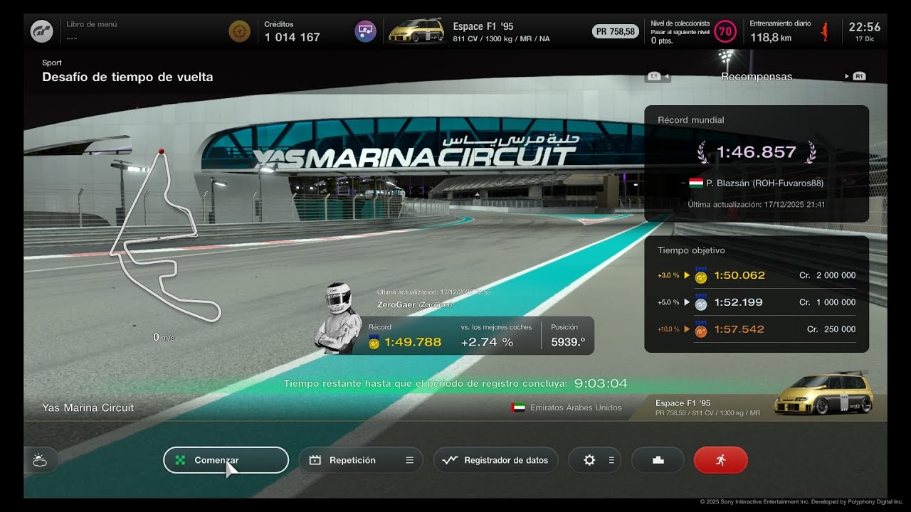 Gran Turismo™ 7 | Gold Medal Yas Marina circuit - Renault Space F1 on roller | 1:49.788