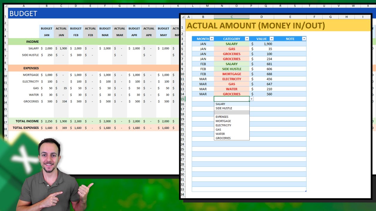 Excel Budget Template that includes Actual Values with Automated Formulas
