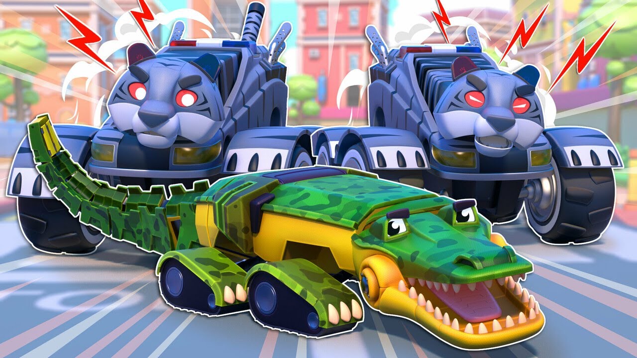 TIGER POLICE CAR evil CLONES destroy the city! Help, CROCODILE CAR! | Cars & Trucks Rescue Squad