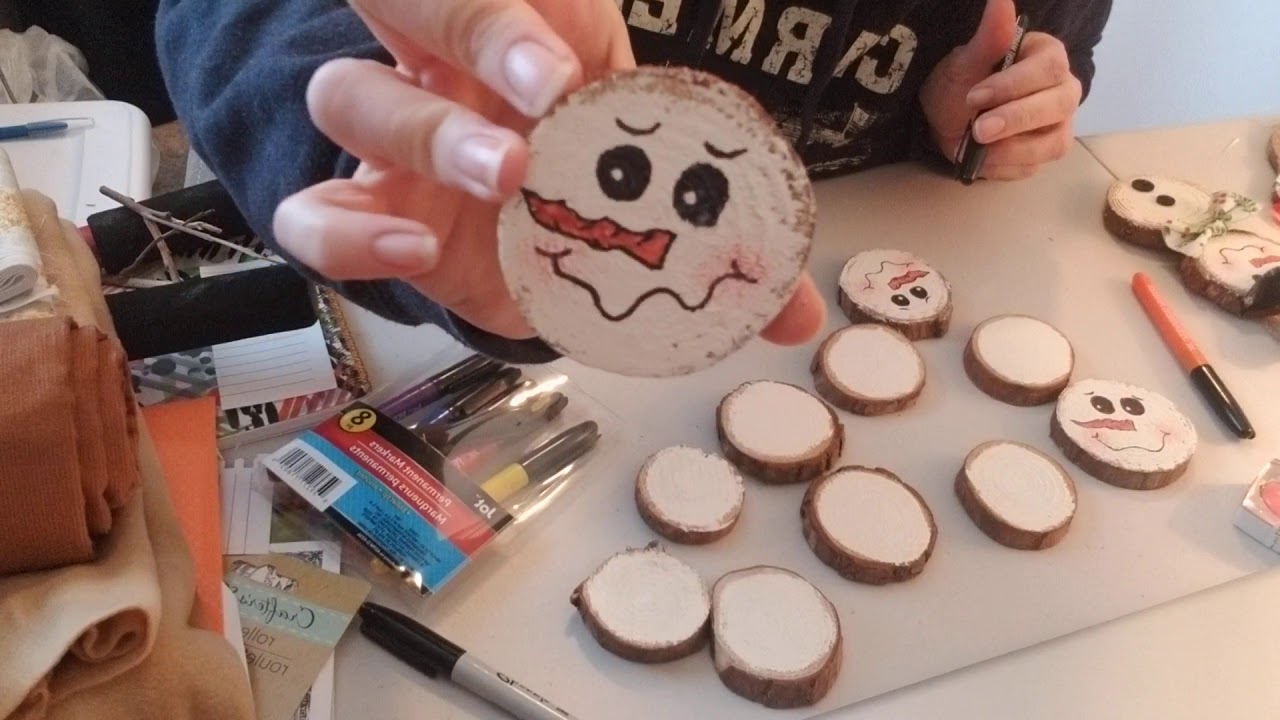 Wood round Snowman ornaments DIY