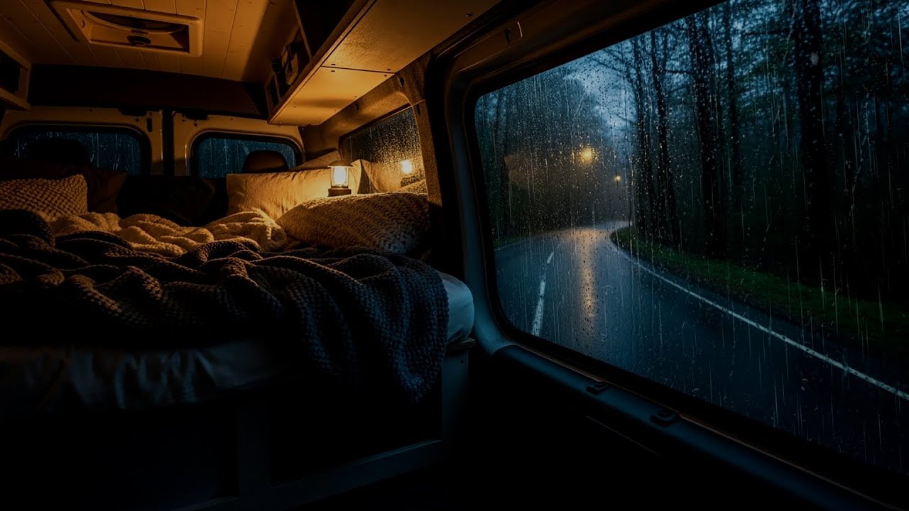 Fall Asleep Fast To The Sound Of Heavy Rain On A Van Roof Parked On A Quiet Winding Road
