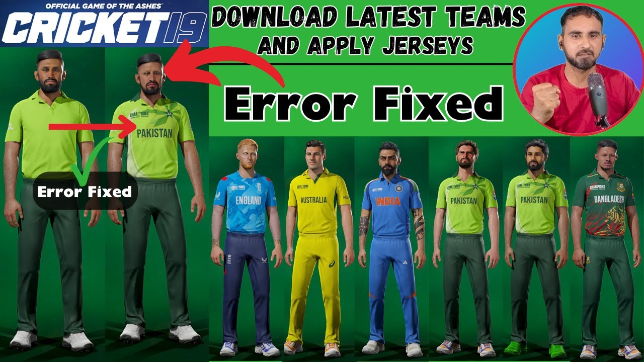 How to Download Latest New Champions Trophy 2025 Teams and Jersey in Cricket 19
