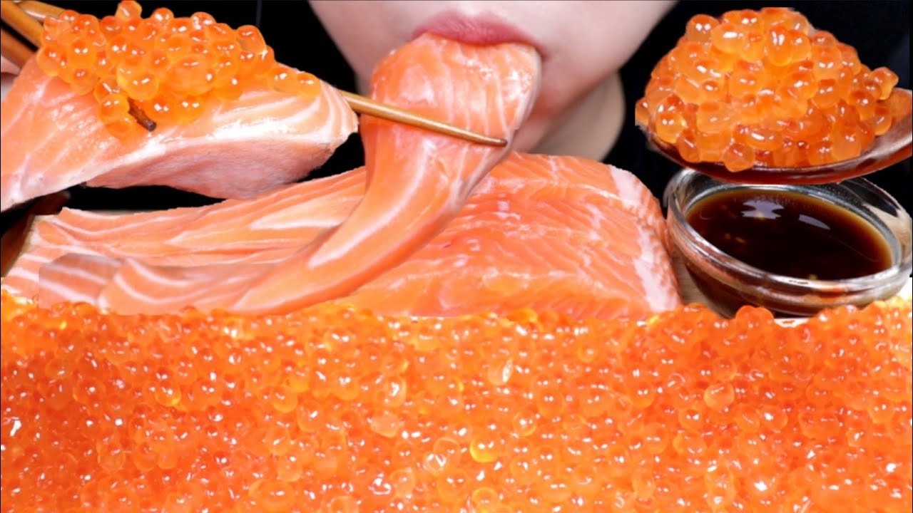 ASMR SALMON ROE AND RAW SALMON 연어알, 연어 리얼사운드 먹방 EATING SOUND MUKBANG