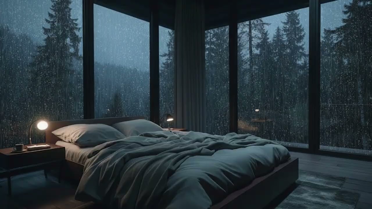 Gentle Rain and Rooftop Piano at Night 🌙 FALL ASLEEP FAST | Relaxing Sleep Music (8 Hours)