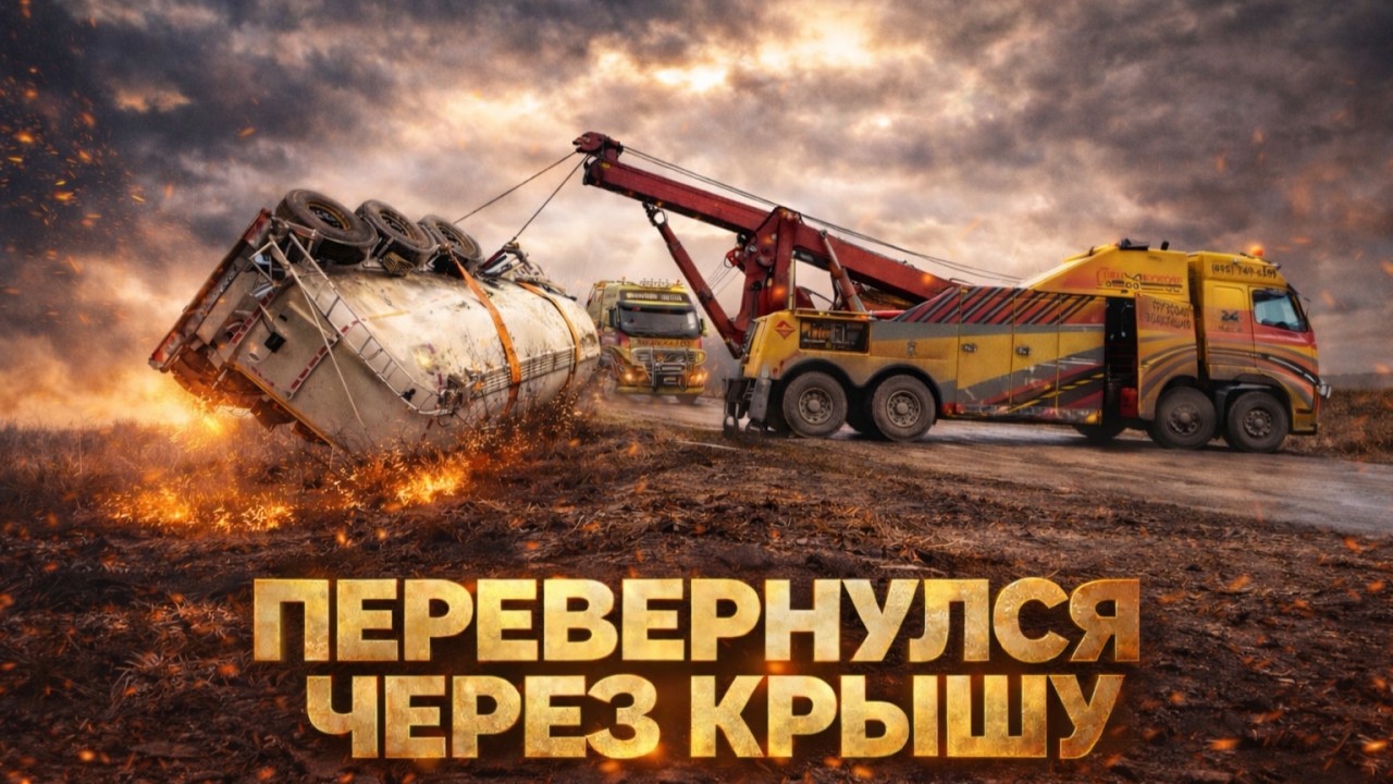 ПЕРЕВЕРНУЛСЯ ЧЕРЕЗ КРЫШУ - Подъем из кювета опрокинувшейся бочки с цементом массой 27 тонн.
