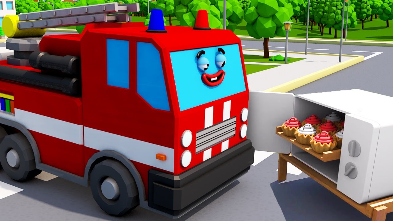 Red Fire Truck & Police Car in the City for children | 3D Animation Cars Team Cartoons