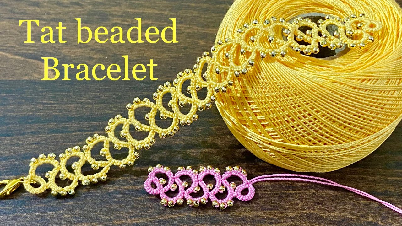 Tat beautiful  beaded tape lace pattern for jewellery and dresses ❤️shuttle tatting tutorial.