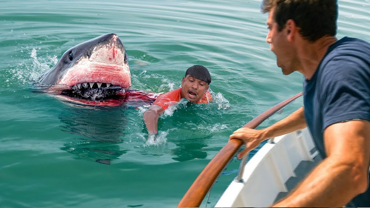 Shark Attack on Fishing Boats | fun made great white shark fish attack video