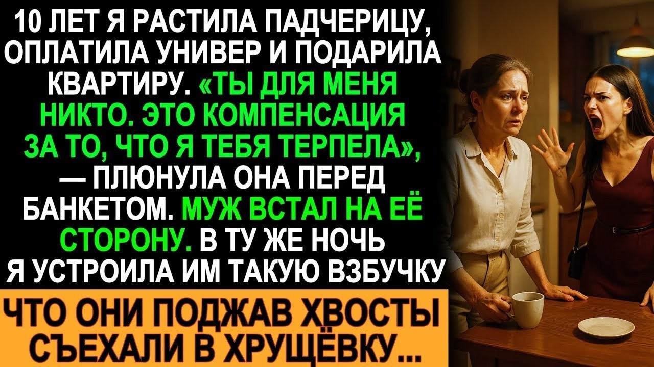 10 лет растила падчерицу, подарила квартиру. А она плюнула в душу — и муж поддержал!