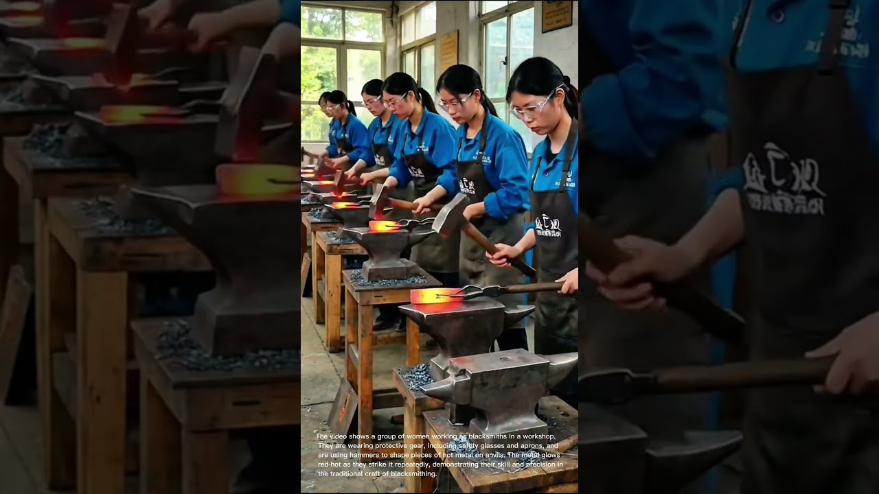 Women Blacksmiths at Work: Shaping Hot Metal with Hammers