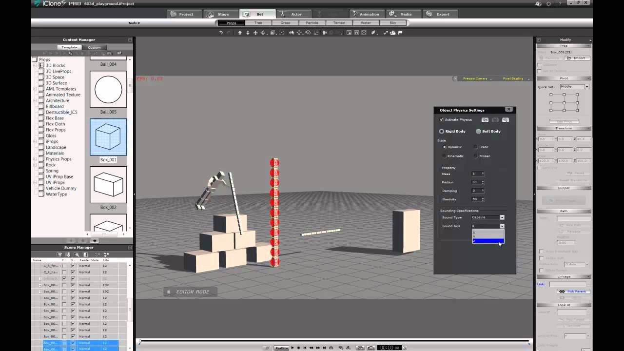 Iclone 5 physics  ragdoll physics demo and more.