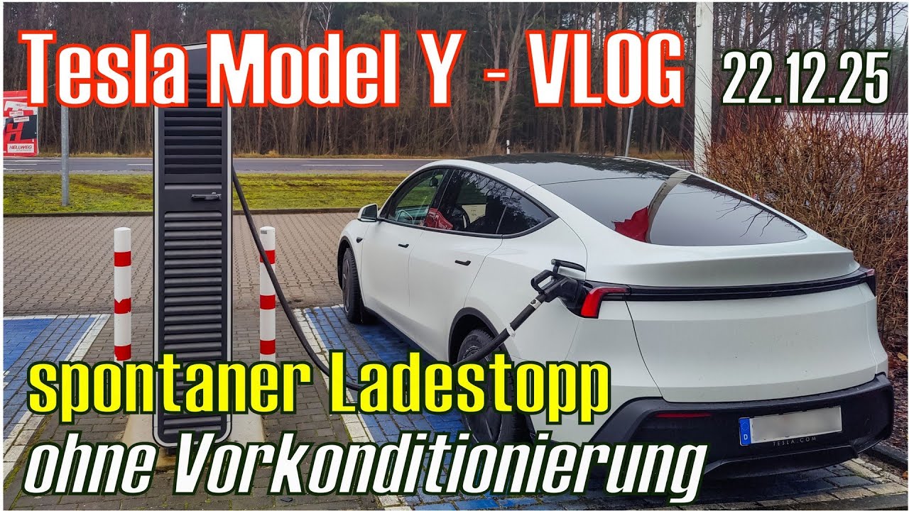 Tesla Vlog am 22.12.2025 mit spontanem Ladestopp mit kaltem Akku ohne Vorkonditionierung