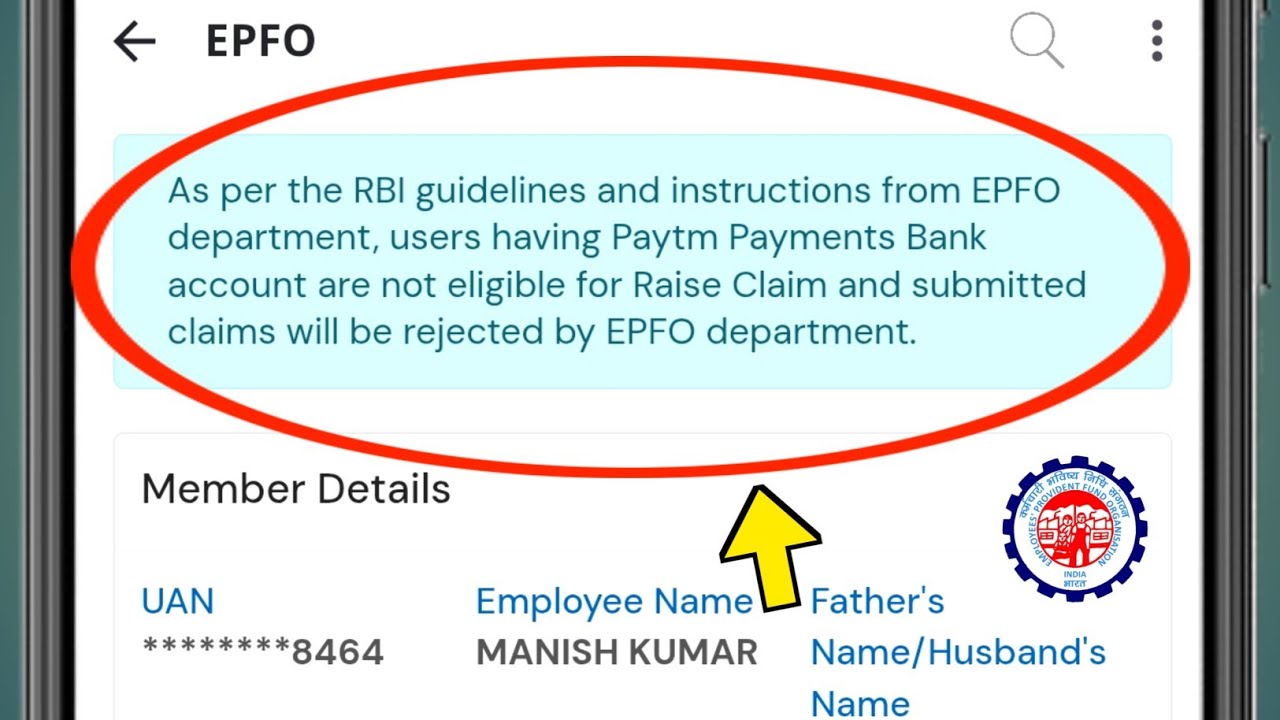 As per the RBI guidelines and instructions from EPFO department users having Paytm Payments Bank