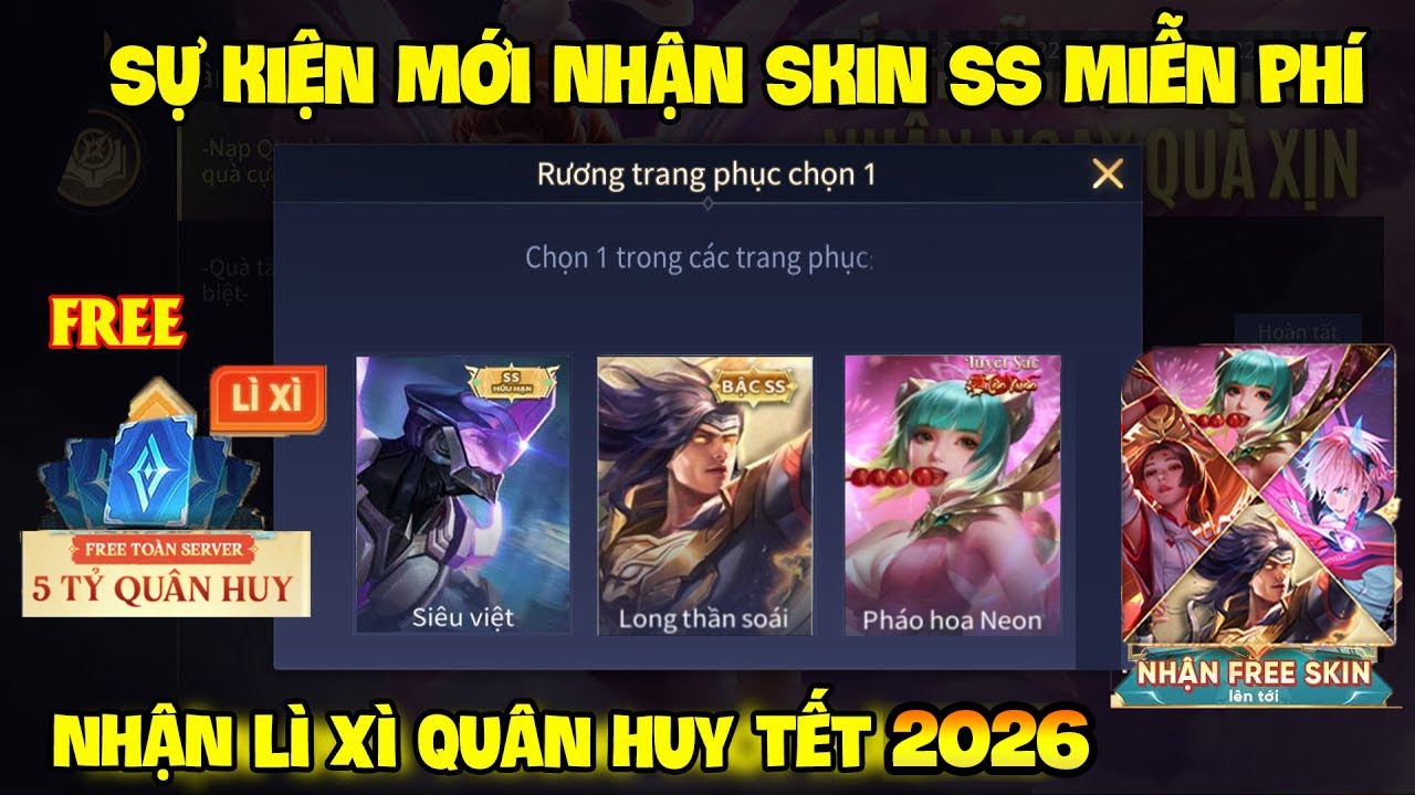 Liên Quân | Cách Nhận FREE Skin Violet Pháo Hoa Neon, SS Và Quân Huy Toàn Sever Sự Kiện Tết 2026