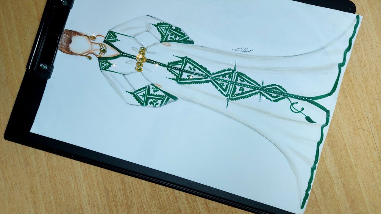 رسم قفطان بالطرز الفاسي🧶تصميم قفطان مغربي بجميع أسراره🤫 / رسم قفطان مغربي/ رسم ازياء مغربية