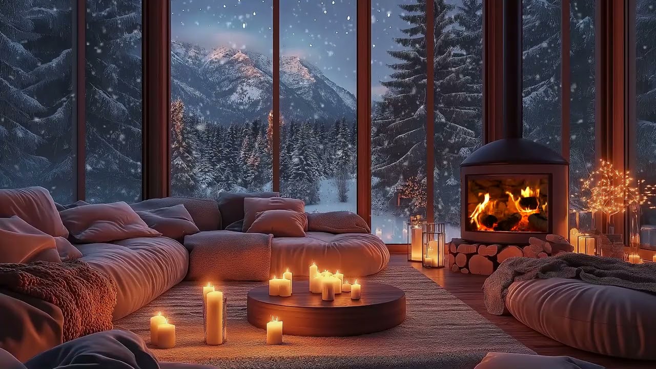 ❄️ Frozen Night Cabin Storm | Blizzard Wind & Fireplace  for 3 Hours | Stress Free Mental Calm Study